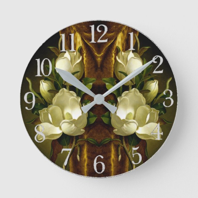 Heade Magnolia Flower Gold Velvet Wall Clock (Front)