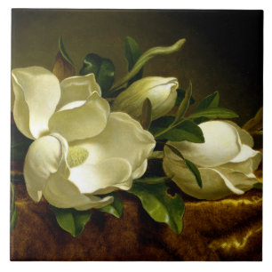 Heade Magnolia Flowers Gold Velvet Ceramic Tile