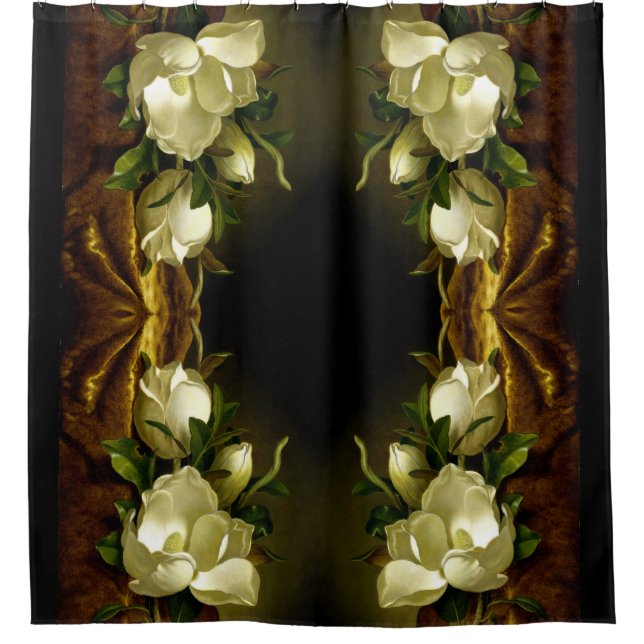 Heade Magnolia Flowers on Gold Velvet Shower Curtain (Front)