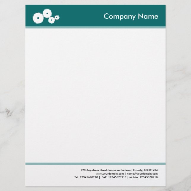 Headed and Footed (Gears) - Moss Green Customized Letterhead (Front)