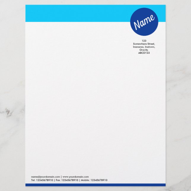 Header and Circle - Shades of Blue Custom Letterhead (Front)