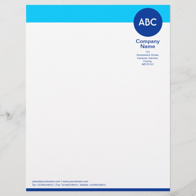 Header and Circle V2 - Shades of Blue Custom Letterhead (Front)