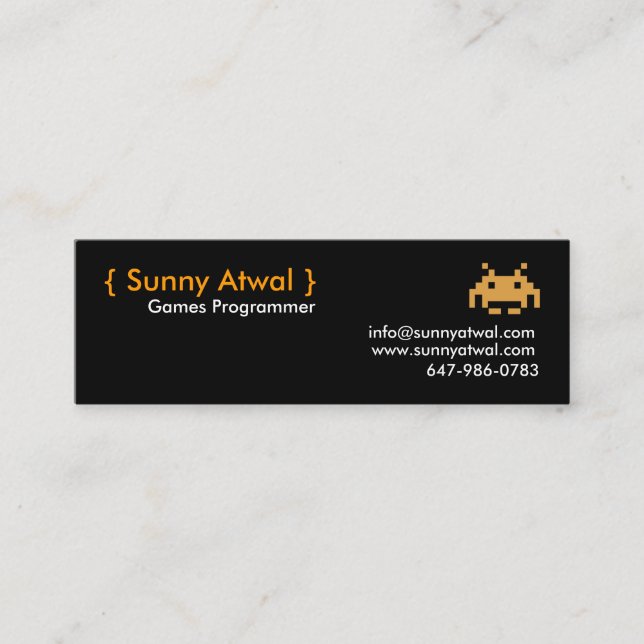 header, { Sunny Atwal }, Games Programmer, info... Mini Business Card (Front)