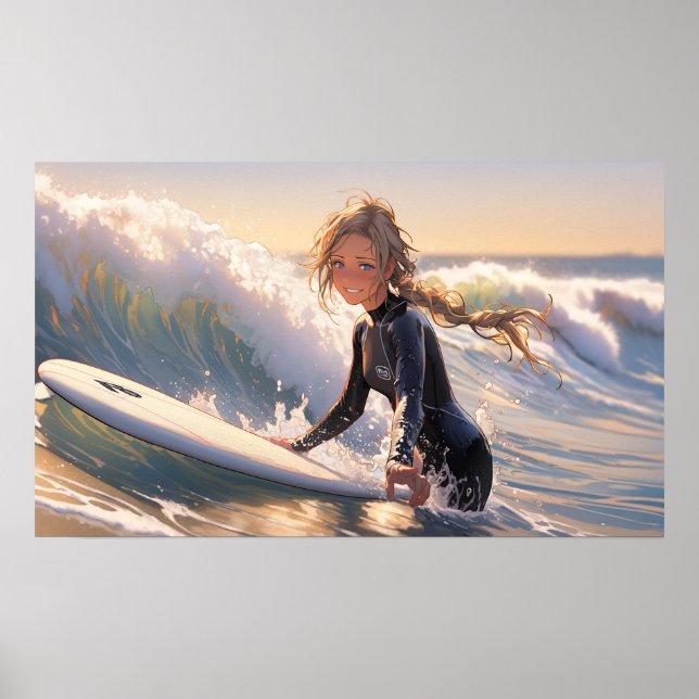 Heading out to catch a wave poster (Front)