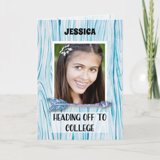 Heading to College Custom Name Photo on Teal Blue  Card (Front)