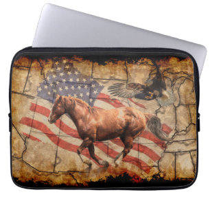 "Heading West" Horse, Eagle and US Flag Laptop Sleeve