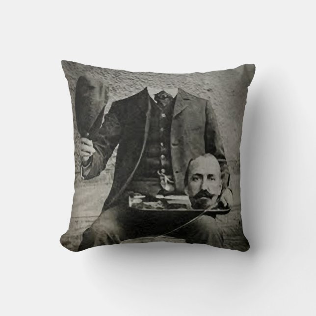 Headless Chap, Creepy Portrait Throw Pillow (Front)