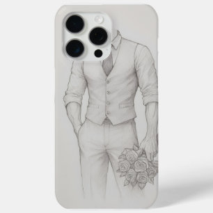 Headless Gentleman Sketch with Roses iPhone 15 Pro Max Case