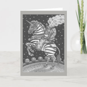 HEADLESS HORSEMAN CLOWN ON ZEBRA GREETING CARD Blk