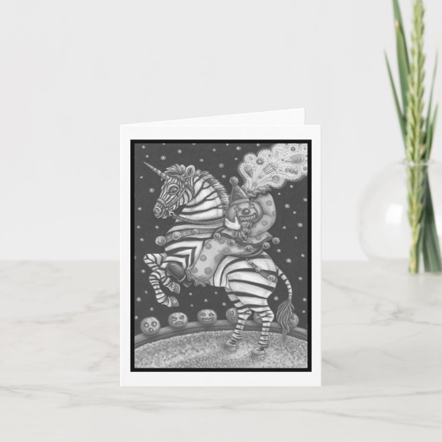 HEADLESS HORSEMAN CLOWN, ZEBRA GREETING NOTE CARD (Front)