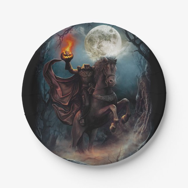 Headless Horseman Halloween paper plate (Front)