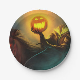 Headless Horseman Halloween paper plate