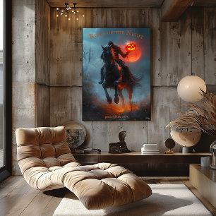 Headless Horseman Halloween with Glowing Pumpkin Poster