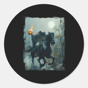 Headless Horseman Pumpkin Face Halloween Horror Vi Classic Round Sticker
