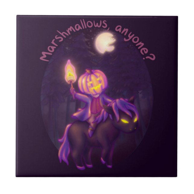 Headless Horseman Roasting Marshmallow Art Ceramic Tile (Front)
