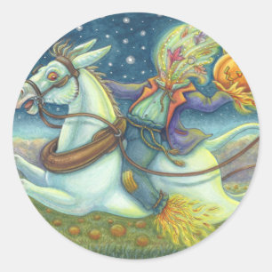 HEADLESS HORSEMAN SCARECROW & MULE STICKERS Round