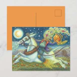 HEADLESS HORSEMAN SCARECROW ON WHITE MULE HOLIDAY POSTCARD