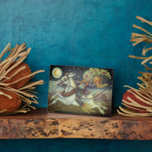 HEADLESS HORSEMAN SCARECROW & WHITE MULE Halloween Plaque