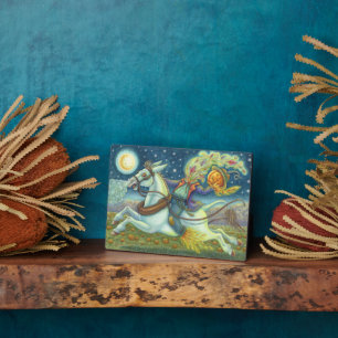 HEADLESS HORSEMAN SCARECROW & WHITE MULE Halloween Plaque