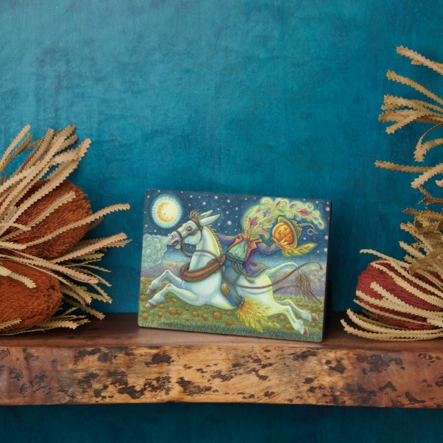 HEADLESS HORSEMAN SCARECROW & WHITE MULE Halloween Plaque (Side)