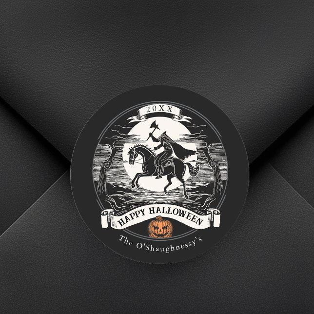 Headless Horseman Sleepy Hollow Halloween Classic Round Sticker (Creator Uploaded)