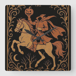 Headless Horseman Sleepy Hollow Jack Vintage Black Square Wall Clock