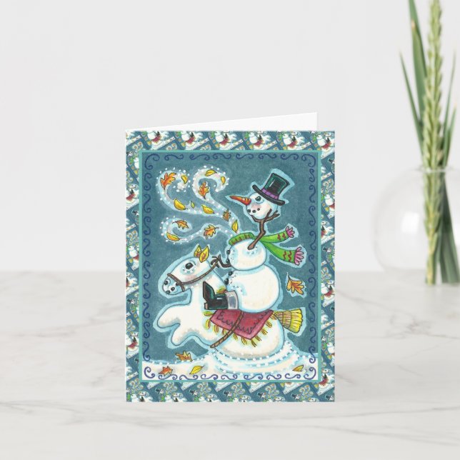 HEADLESS HORSEMAN SNOWMAN, XMAS / HALLOWEEN Blank Holiday Card (Front)