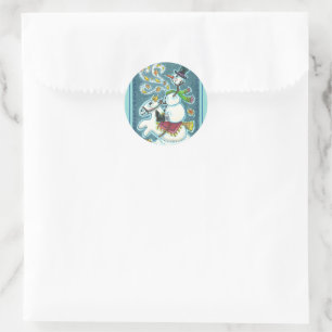 HEADLESS HORSEMAN SNOWMAN, XMAS HALLOWEEN HUMOR, CLASSIC ROUND STICKER
