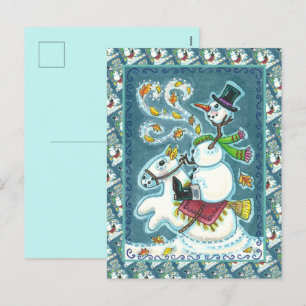 HEADLESS HORSEMAN SNOWMAN, XMAS HALLOWEEN HUMOR, HOLIDAY POSTCARD