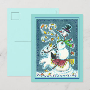 HEADLESS HORSEMAN SNOWMAN, XMAS HALLOWEEN HUMOR, HOLIDAY POSTCARD