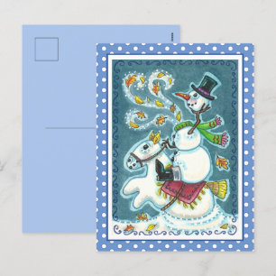HEADLESS HORSEMAN SNOWMAN, XMAS HALLOWEEN HUMOR, HOLIDAY POSTCARD
