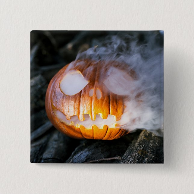 Headless Horseman's Jack-o-Lantern Head a Flame 15 Cm Square Badge (Front)