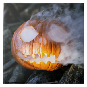 Headless Horseman's Jack-o-Lantern Head a Flame Ceramic Tile