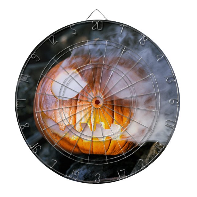 Headless Horseman's Jack-o-Lantern Head a Flame Dartboard (Front)
