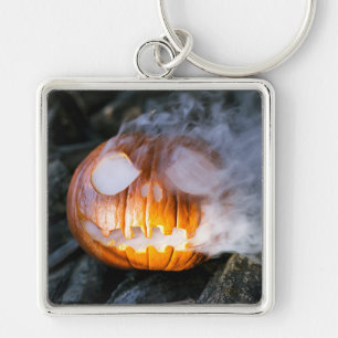 Headless Horseman's Jack-o-Lantern Head a Flame Key Ring