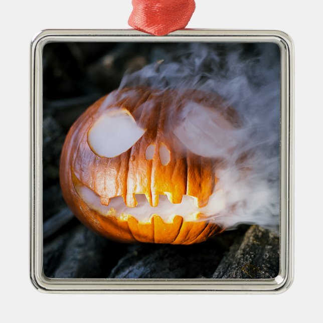Headless Horseman's Jack-o-Lantern Head a Flame Metal Ornament (Front)