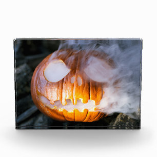 Headless Horseman's Jack-o-Lantern Head a Flame Photo Block