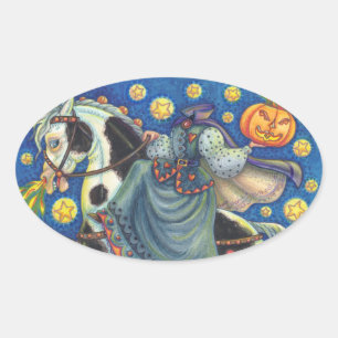 HEADLESS HORSEWOMAN, HALLOWEEN STICKERS SHEET Oval