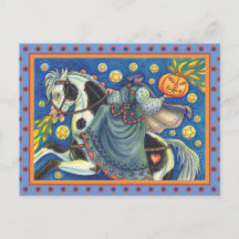 HEADLESS HORSEWOMAN, SIDESADDLE ON HALLOWEEN PINTO