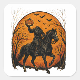 Headless Knight On Horse Pumpkin Halloween Square Sticker