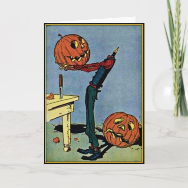 "Headless" Pumpkin Head Man Vintage Halloween Card (Front)