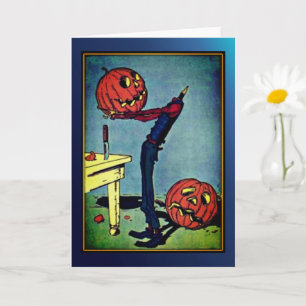 "Headless" Pumpkin Head Man Vintage Halloween Card