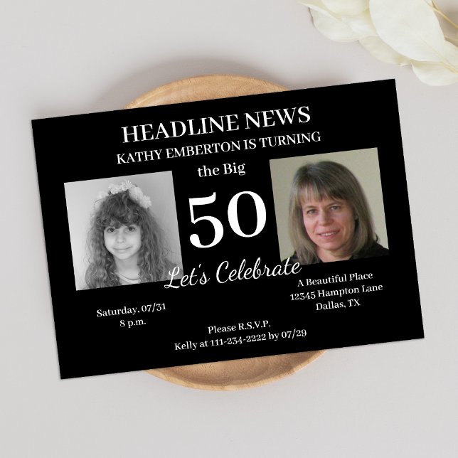 Headline News Newspaper 50th Photo Birthday Party Invitation (Creator Uploaded)