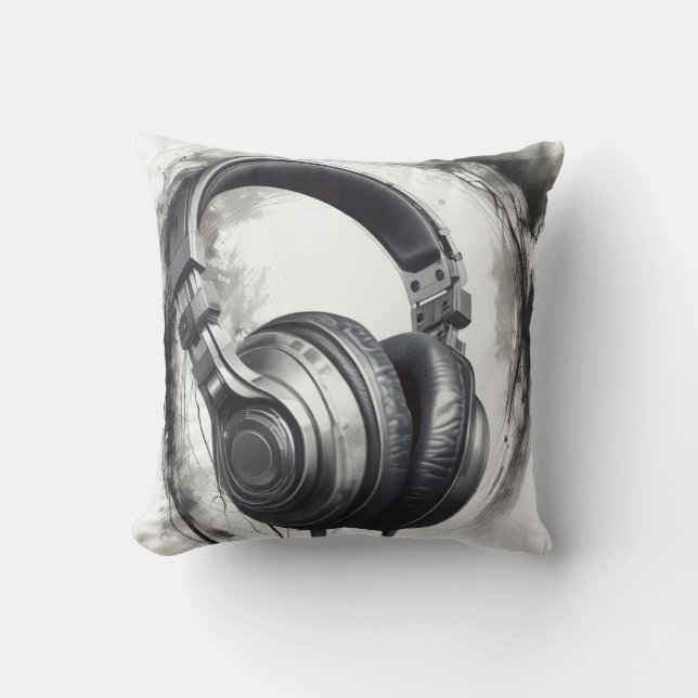 Headphone Artwork Music Lover Cushion (Front)