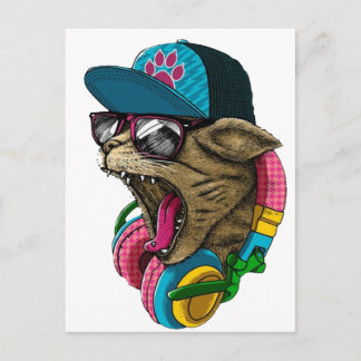 Headphone cat postcard