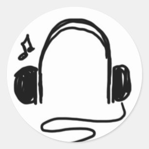 Headphone Doodle Black on White Classic Round Sticker