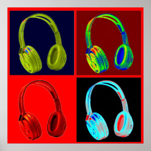 Headphone Four Colours Pop Art Poster Print