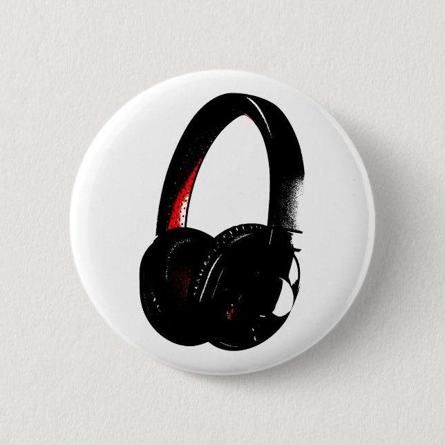 Headphone Pop Art Head Phone 6 Cm Round Badge (Front)