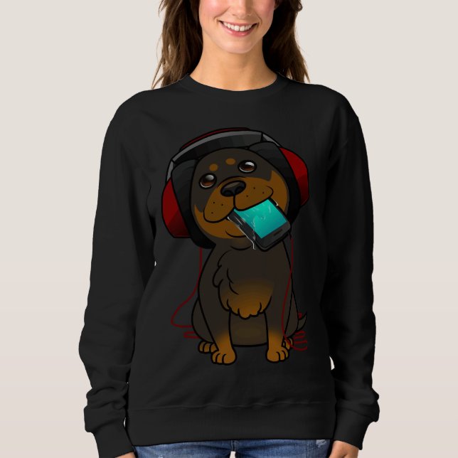 Headphone Rottweiler Pup Sweatshirt (Front)