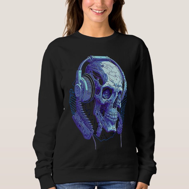 Headphone Skull DJ Halloween Creepy Sweatshirt (Front)